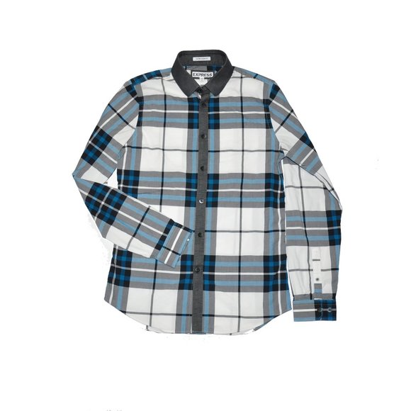 EXPRESS PLAID EXTRA SLIM FIT BUTTON DOWN SHIRT - Picture 1 of 3